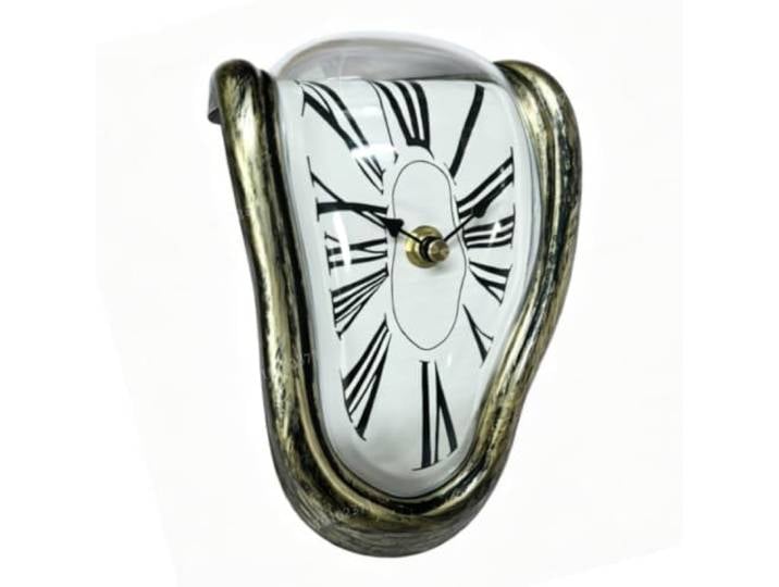 Relaxdays Horloge Salvador Dali pour Table et étagère\, Bronze design incurvé\, fonctionnant à piles\, horloge de table
