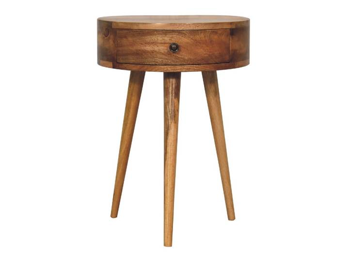 MINI NACHTTISCH rund, Eichenholzoptik, 1 Schublade, Nordische Beine, Beige