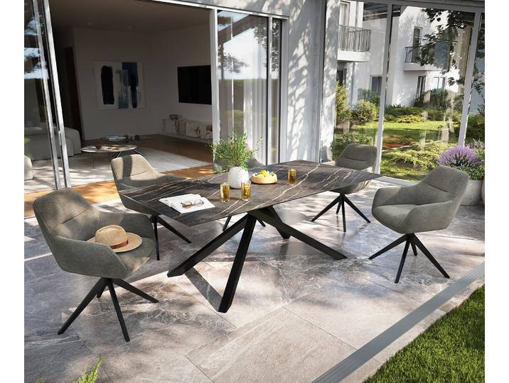 Outdoortisch Edge 200x100 cm Keramik Laminam® Noir Desir Braun Kreuzgestell Rechteck Schwarz, Outdoortische