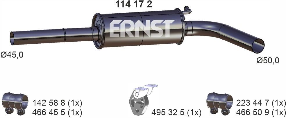 Ernst Mittelschalldämpfer 114172 Für Vag