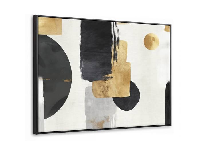 LEINWAND Bilder mit Rahmen - Gold - Rechtecke - Kreise - Abstrakt - 100x70