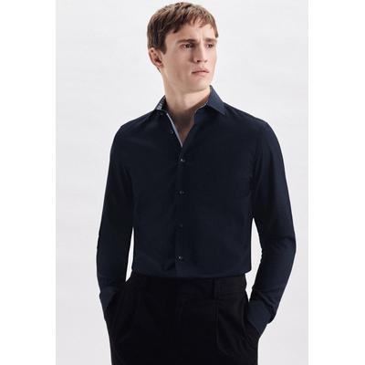 Businesshemd SEIDENSTICKER "Slim", Herren, Gr. S (37), verlängerte Ärmellängen, blau (dunkelblau), 100% Baumwolle, unifarben, slim fit, 2-Knopf-Manschette, Hemden, Slim 1/1 Extra lang Kentkragen Uni