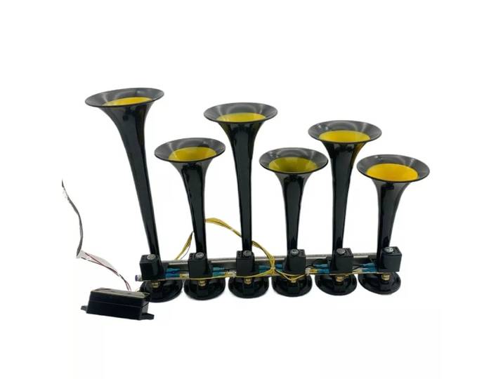 Corne à air musicale électronique pour camion à 6 tubes, en métal, 12V/24V, 130 dB, 36 sons, avec télécommande, universelle pour camion