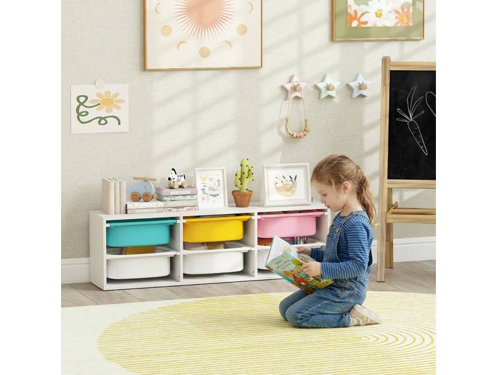AIYAPLAY Étagère Enfant 2 Niveaux avec 6 Bacs Amovibles Blanc