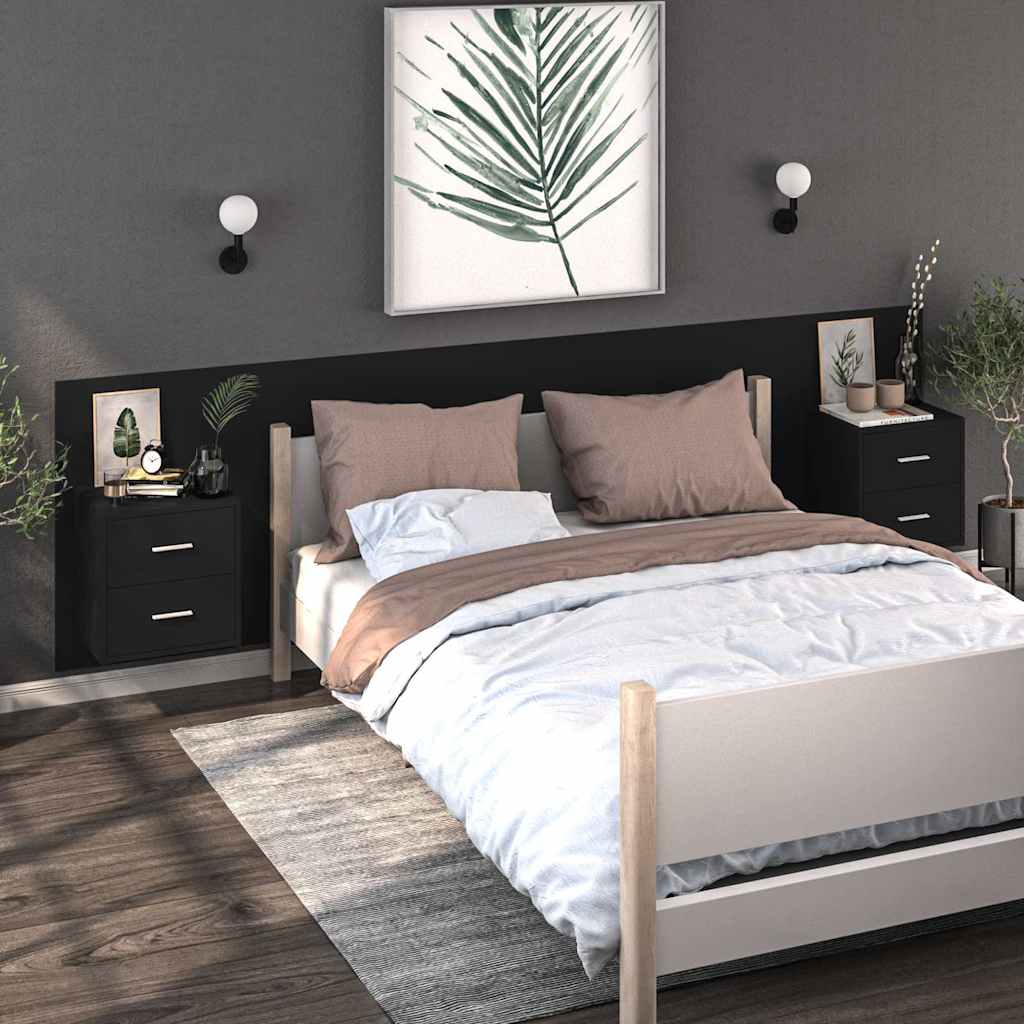 vidaXL Mesita de noche de pared negra Negro
