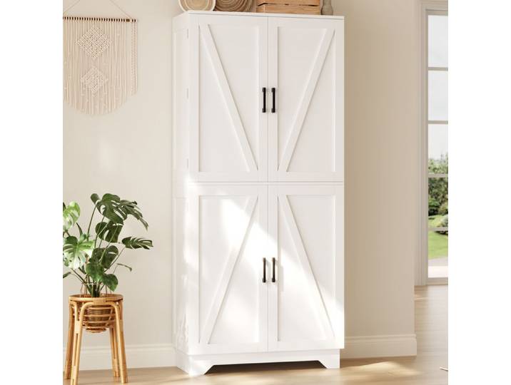 Armoire de cuisine: Armoire avec étagère et étagère 80 × 40× 180 cm Armoire de rangement avec 4 portes de grange