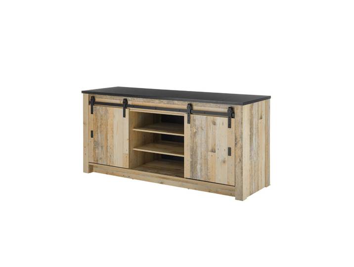 Mid.you Spülenunterschrank Sherwood, Anthrazit, Natur, 6 Fächer, einzeln stellbar, 201x93x64 cm, Küchen, Küchenmöbel, Küchenschränke, Küchenunterschränke