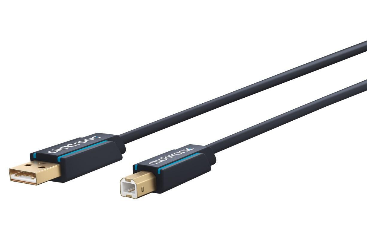 Clicktronic USB-A naar USB-B 2.0 adapterkabel, 480 Mbit/s, 3 meter