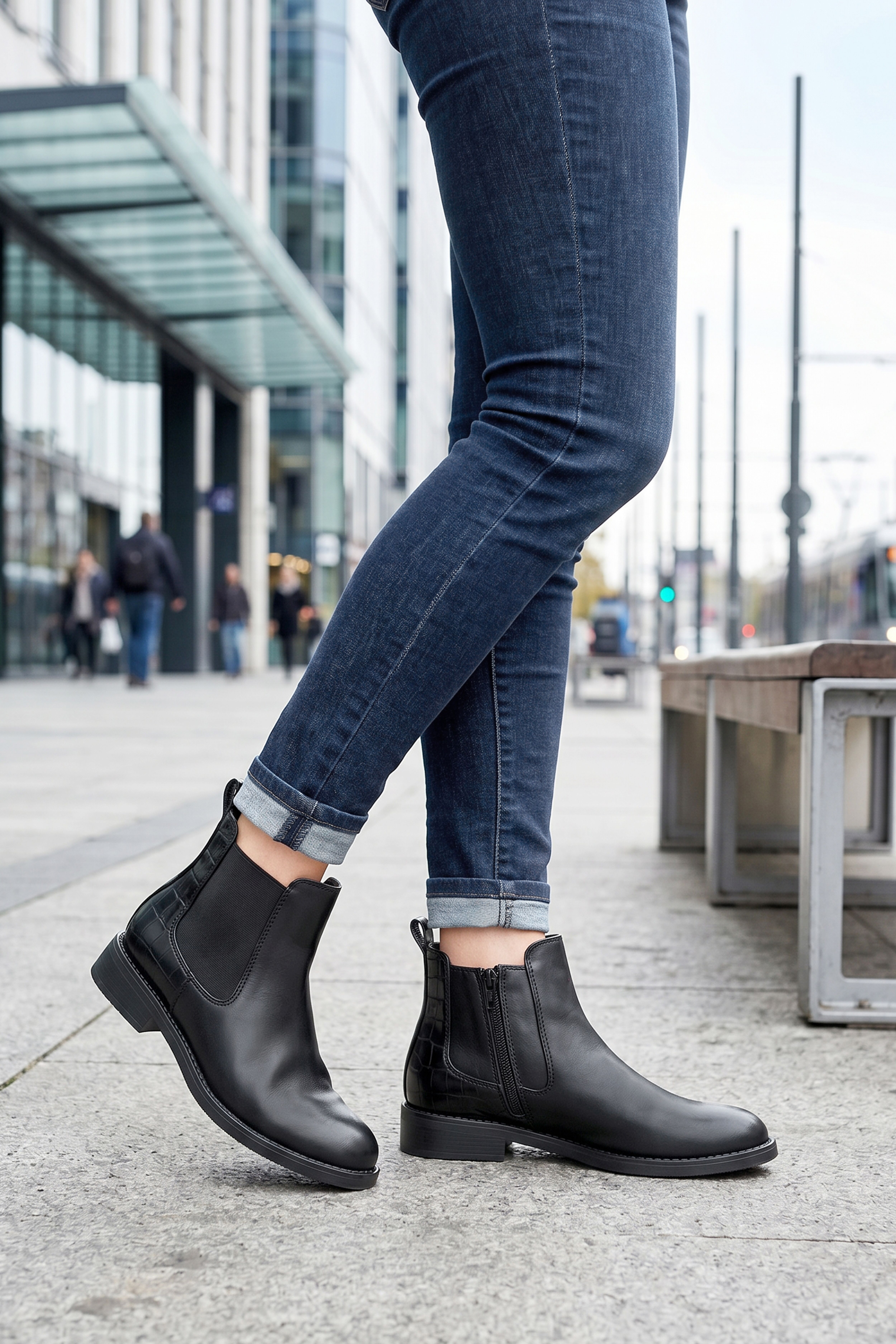 Chelseaboots ANISTON SHOES, Damen, Gr. 41, schwarz, Lederimitat, unifarben, Basic, Schuhe Chelseaboots, Ankle Boots mit Croco-Besatz - NEUE KOLLEKTION schwarz 41