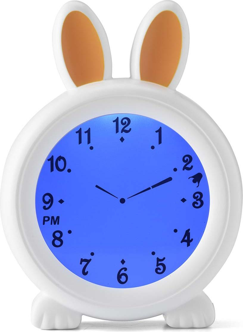 Alecto BC100BUNNY Digitale wekkerradio voor de kinderkamer, Rond, Wit, met nachtlampje en oplaadbare batterij