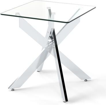 Costway Glass Side Table Square End Table with Tempered Glass Top and Metal X Base-Silver