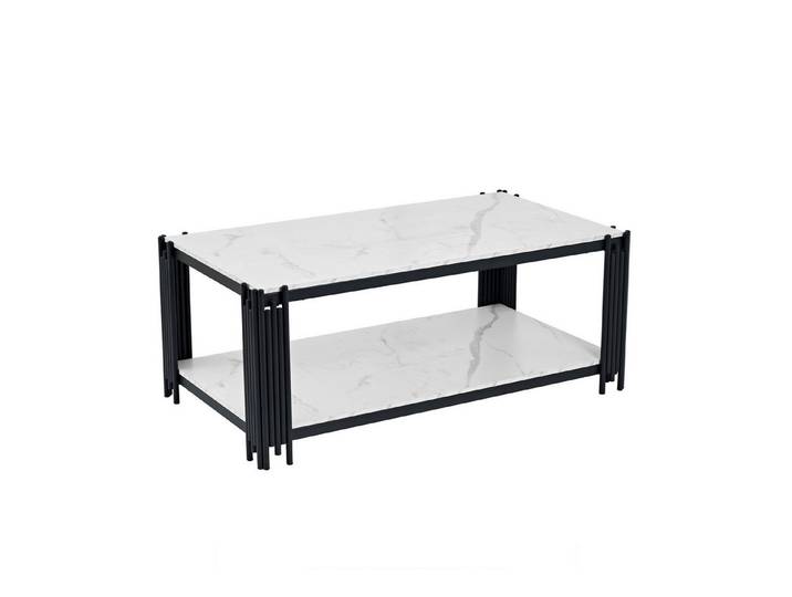 FANNOU Couchtisch mit Metallbeinen, Tischplatte in Marmorierung, H46/B1140/T64 cm, moderne Wohnzimmermöbel