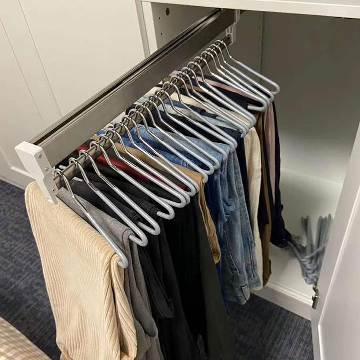 Uittrekbare kledingstang chroom 35 cm voor in de slaapkamer, keuken of badkamer