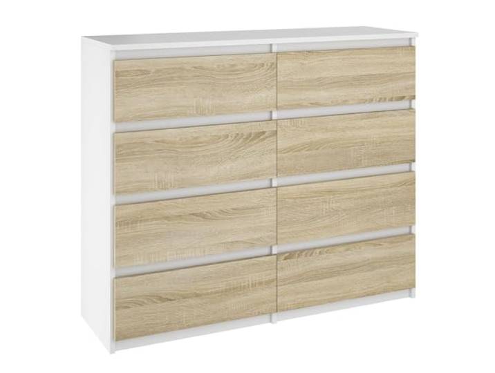 SoDREAMER Kommode 8 Schubladen Weiß-Sonoma 120x101x38,5 cm Schrank für Kleidung, Dokumente, kleine Gegenstände Ideal für Schlafzimmer, Wohnzimmer, Kinderzimmer und Büro