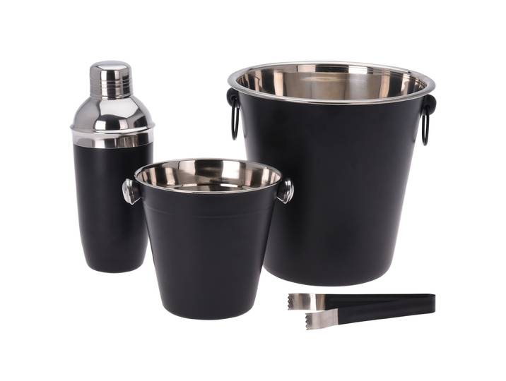 Cocktailmixer Set mit Cocktailshaker, Eiskübel, Zange & Kühler, Bar Zubehör aus Edelstahl