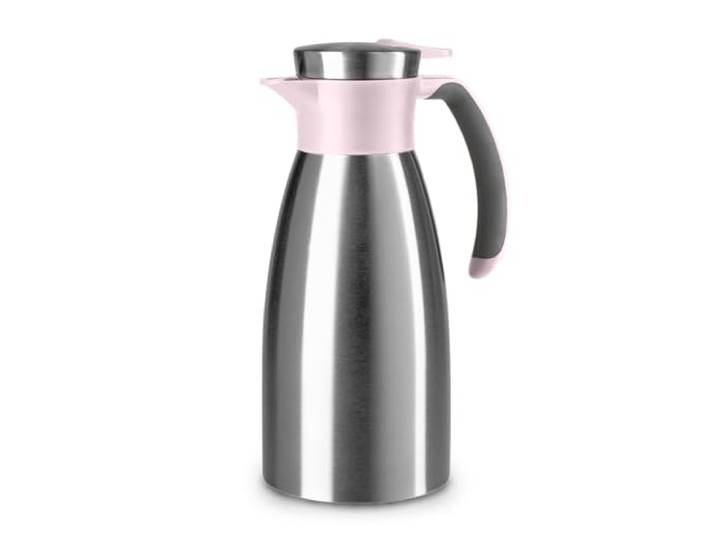 Emsa Soft Grip Isolierkanne, 1 Liter, Edelstahl, 12 Stunden heiß + 24 Stunden kalt, Auslaufsicher, Rutschfester Griff, Farbe Puderrosa, N4120300