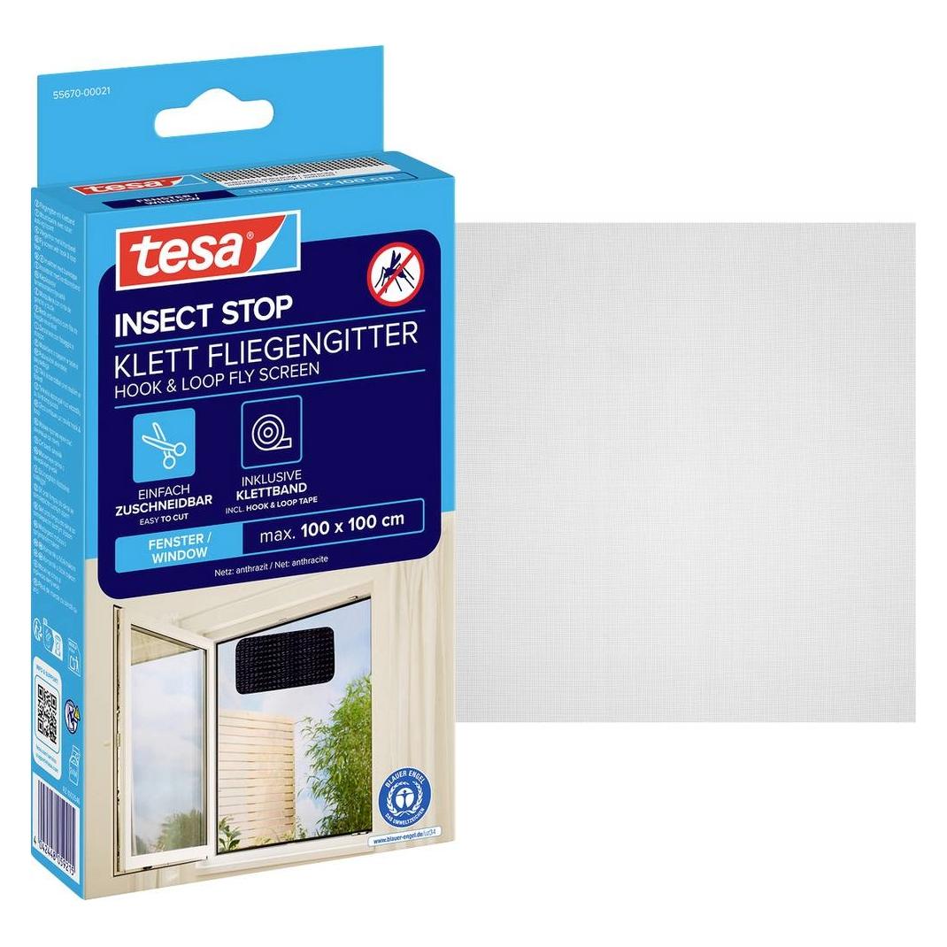 tesa Insektenschutz STANDARD für Fenster, mit Klettband, ohne Bohren (100 x 100 cm) (55670-00021-03)