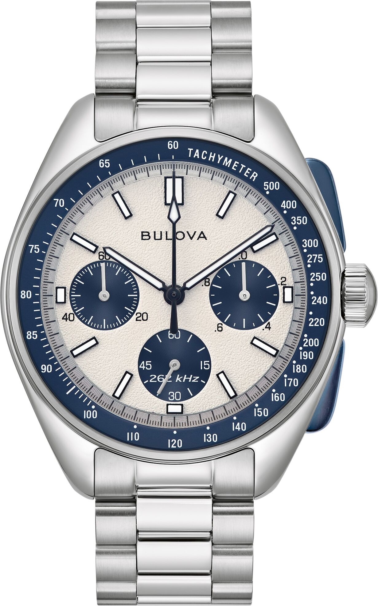 Chronograph BULOVA "Lunar Pilot", silber (silberfarben, weiß, blau), Armbanduhren, Herren, silberfarben, Chronograph, Armbanduhr, Quarzuhr, Herrenuhr, Saphirglas, Edelstahl- & Lederarmband