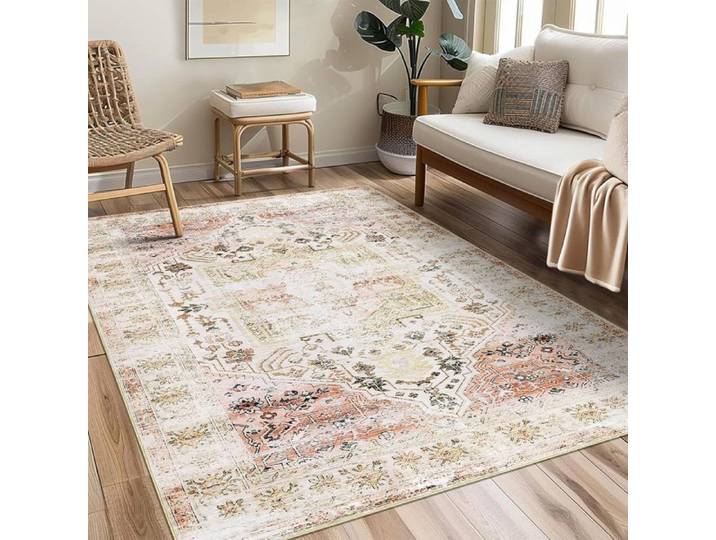 Tapis Vintage pour Salon 160x230 cm Tapis Lavables avec Dos Antidérapant Tapis à Poils Courts pour Cuisine Salle à Manger