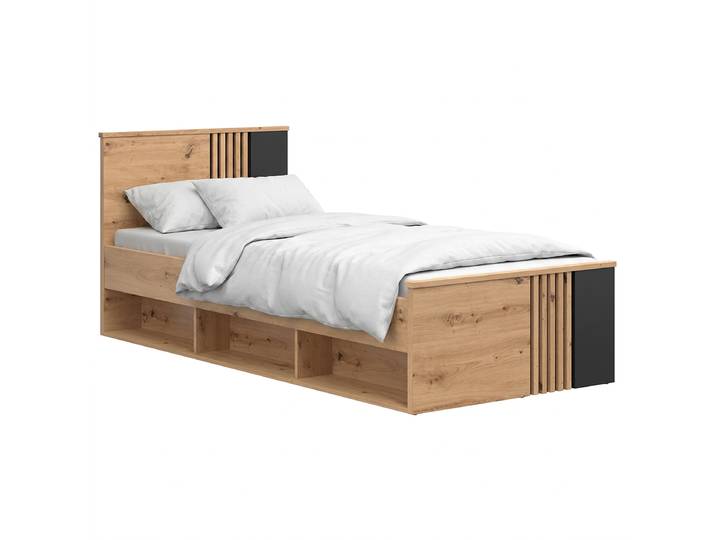 Bettgestell 90 x 200cm Spanplatte, foliert Holz/Braun Eiche