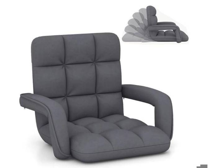 Fauteuil de Sol - RELAX4LIFE - Dossier Réglables sur 6 Positions - Accoudoirs Ergonomiques - Cadre Métallique - Charge 150KG - Gris