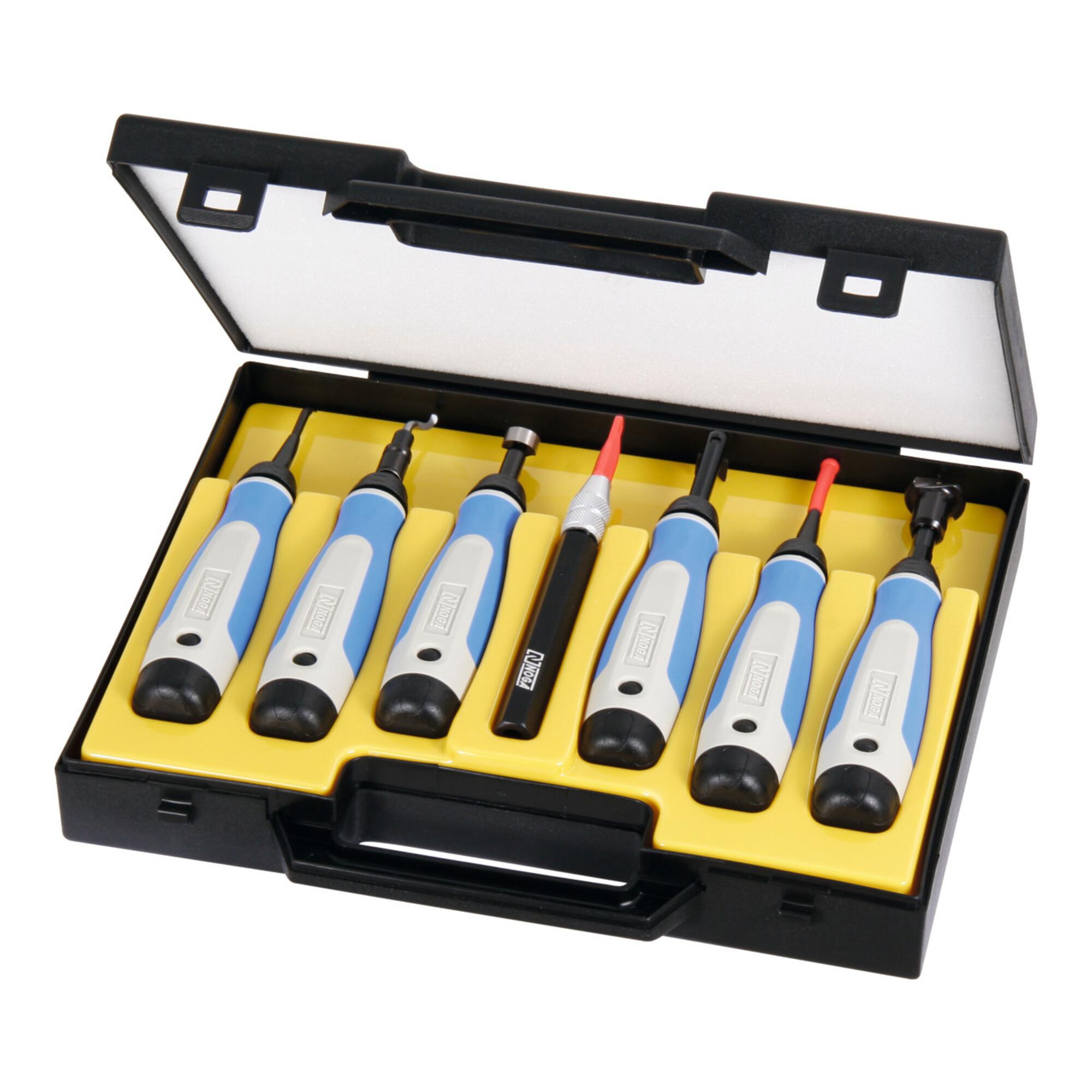 Noga Allround-Entgrater / Schaber-Sortiment (7 Halter mit Klingen), in Kunststoffbox 16-teilig (SP7700)
