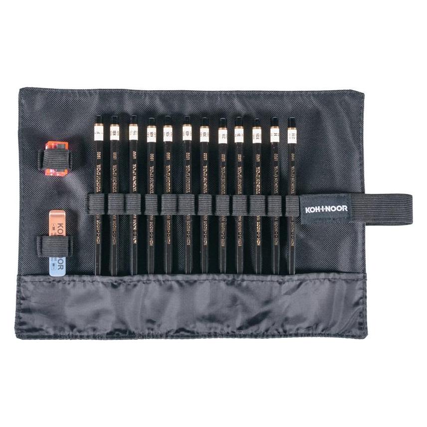 Koh-i-Noor Bleistiftset im schwarzen Federmäppchen 8B-2H 12-tlg (2H, 8B, 12x) (35679509)