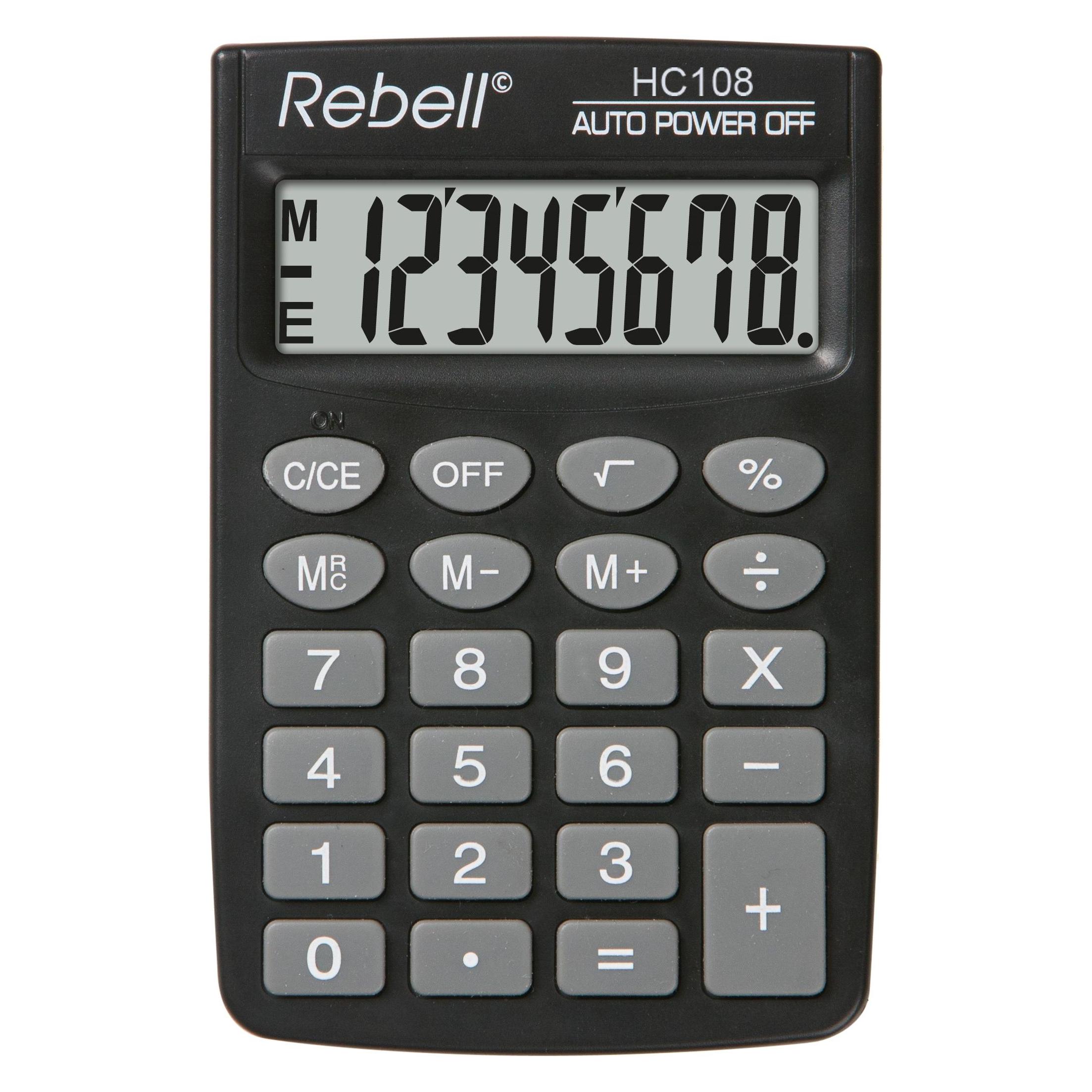 Rebell Taschenrechner HC 108, schwarz (Batteriebetrieb) (RE-HC108)