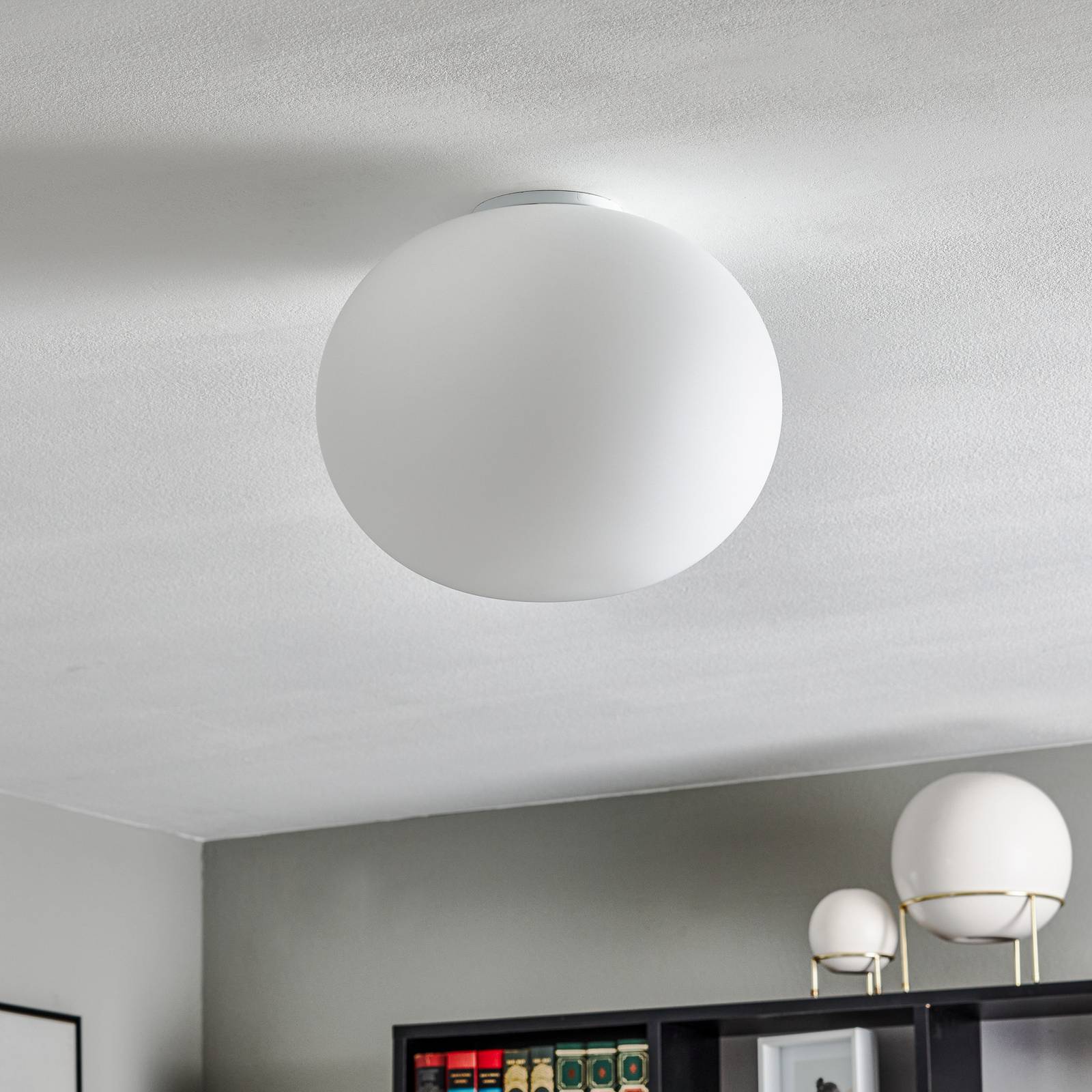 FLOS Designer Ceiling Light GLO-BALL, dimmable, White / opal, Living / Dining Room, Glass, Design, Ceiling Light