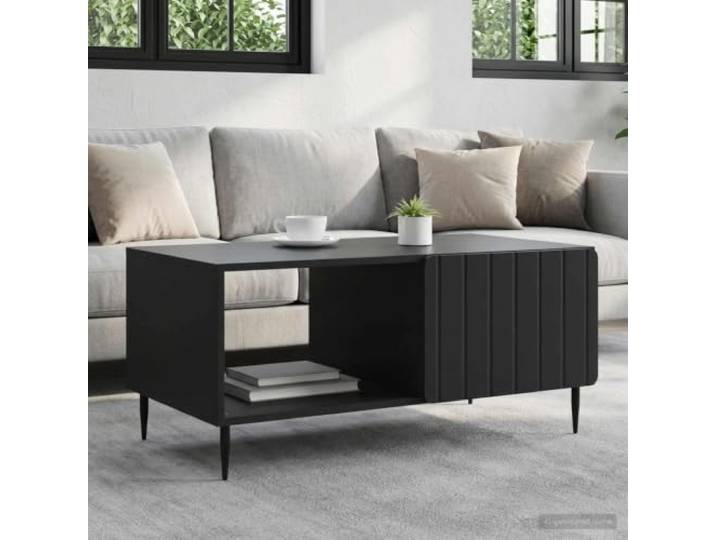 TEKGHUT Couchtisch Schwarz 90 x 50 x 40 cm Holzwerkstoff mit Metallbeinen Rechteckig, Stauraum unter Platte, elegante Rückseite, pflegeleichte Oberfläche, moderne Optik