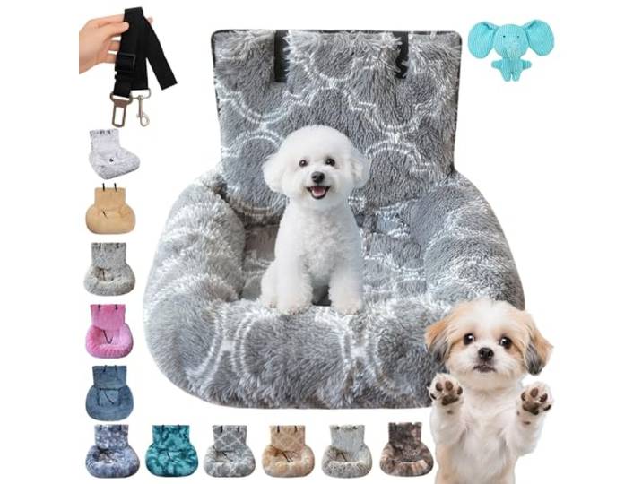 Yagerod Luxuriöser Autositz, Autositz Hund, Luxus Autobett für Komfort, Sicherheit und Stil mit Sicherheitsgurt, Halte Deinen Hund Diesen Winter Warm und Gemütlich, Für Hunde Jeden Alters(I,L)