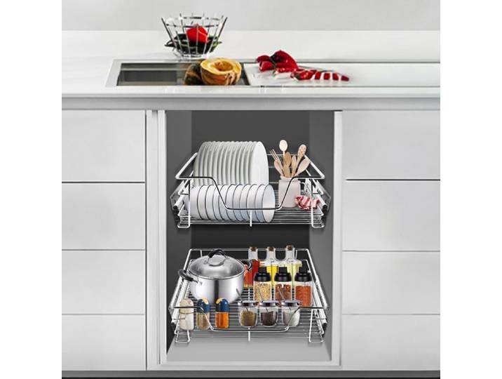 JEOBEST 2pcs Organisateur Panier Tiroir Coulissant pour Meuble de Cuisine pour Armoires de 56cm de Largeur Étagère en Inoxydable
