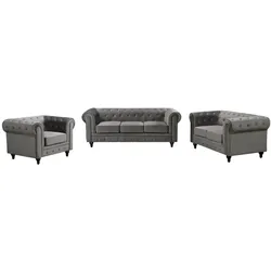 Happy Home 3tlg. Sofa-Set gepolstert aus Samtstoff - Grau