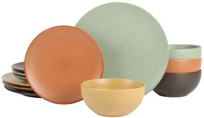 Gibson Elite Capetown Assorted Color Reactive Glaze Round Stoneware Dinnerware, Black, Yellow, Orange, Green