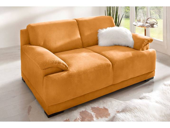 2-Sitzer HOME AFFAIRE Telos, Boxspring-Federung toller Sitzkomfort, zeitlos & komfortabel , gelb (senf), B:186cm H:80cm T:96cm, Chenille (100% Polyester);Microfaser-PRIMABELLE (100% Polyester);dicke Luxus-Microfaser in Lederoptik (100% Polyester), Sofas, 2-Sitzer, mit Boxspring-Federung