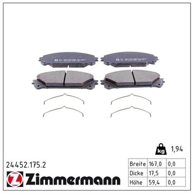 ZIMMERMANN Bremsbelagsatz, Scheibenbremse 24452.175.2 Vorderachse für LEXUS TOYOTA (GAC)