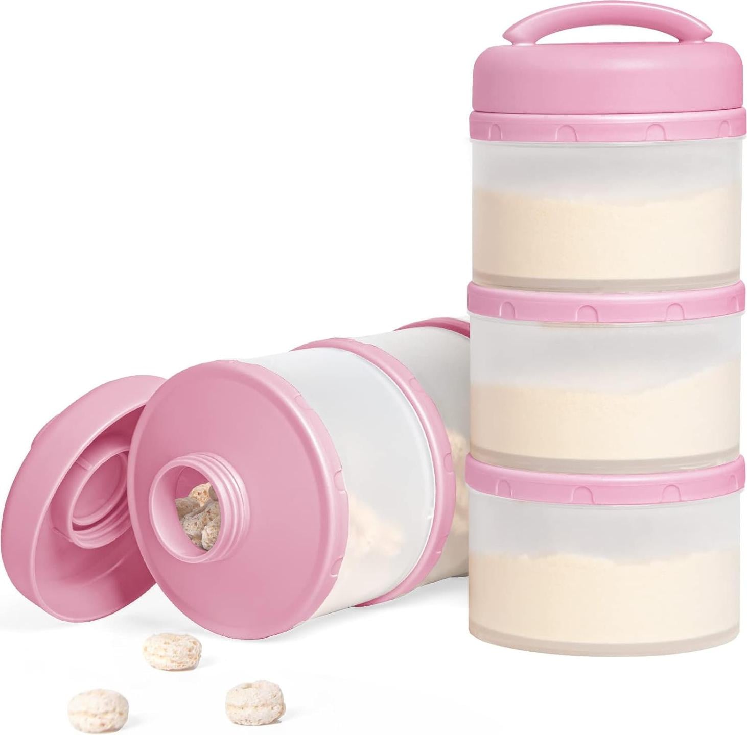 Stapelbare babymelkpoeder doseerder set, roze, vaatwasserbestendig