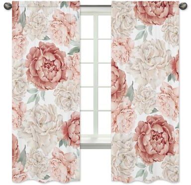 Sweet Jojo Designs Boho Shabby Chic Floral Girl Window Treatment Curtain Panel Ivory Bohemian Vintage Garden Watercolor Flower Nature Elegant Rose