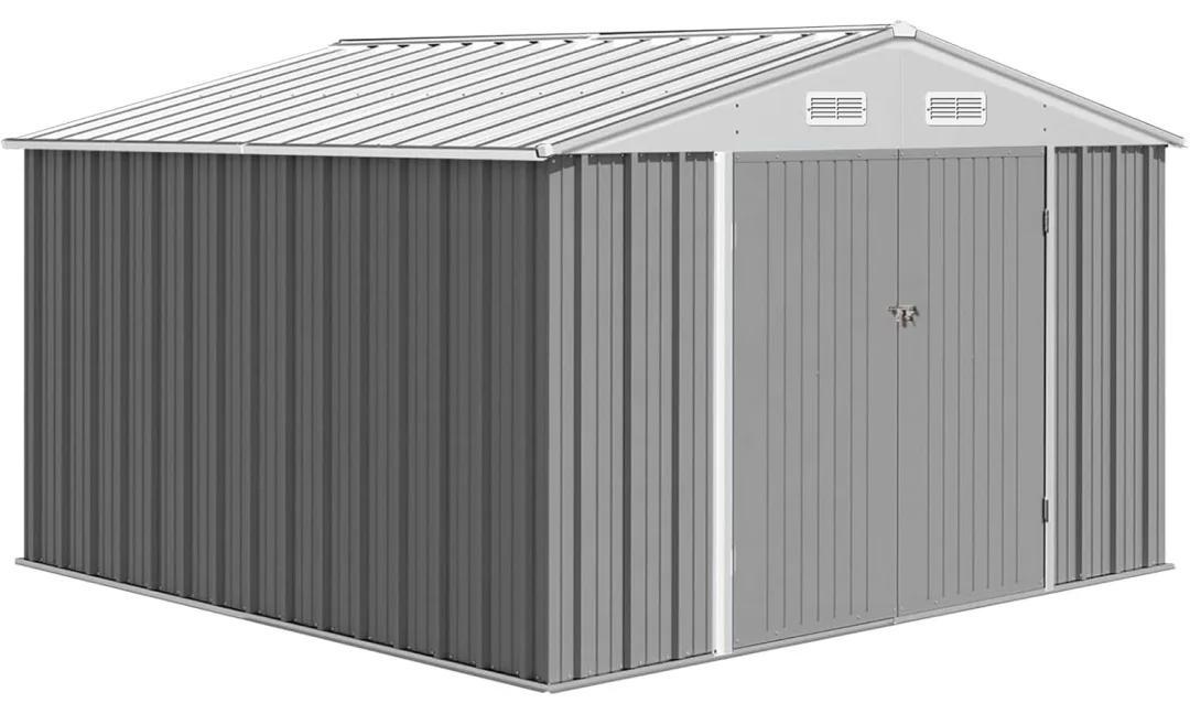 Metall Gartenschuppen - Gerätehaus - Verzinkter Stahl - Abschließbare Tür - Belüftet - Wasserdicht und wetterfest - Für Rasenmäher und Fahrrad - Grau