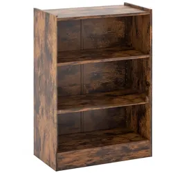 COSTWAY Bücherregal 3 Ebene Stehende Regale Regal mit verstellbaren Regalen für Wohnzimmer Schlafzimmer Studienzimmer 30x50x75cm Vintage Brown