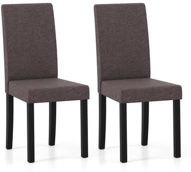 Costway Set of 2 Dining Chair Mid-Century Modern Fabric Upholstered Parson Chairs-Brown