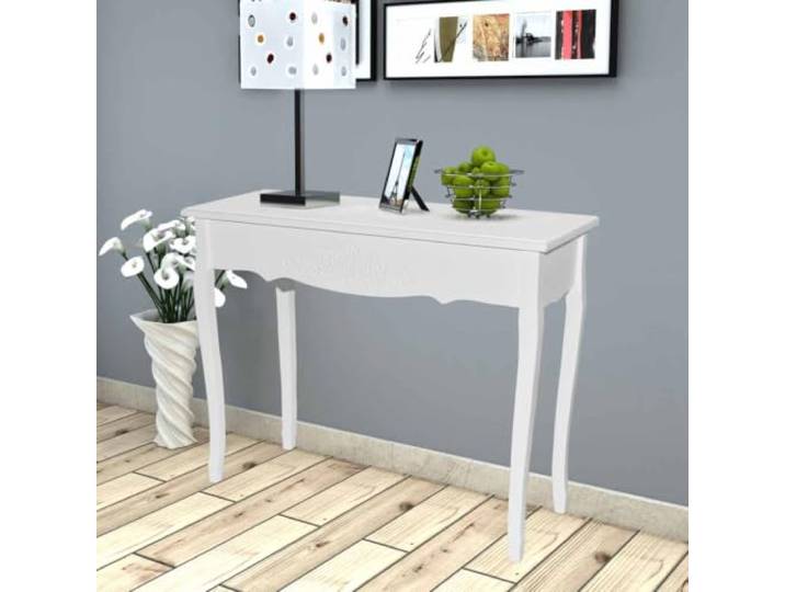 Konsolentisch Frisiertisch Weiß aus MDF und Kiefernholz mit Blumenmuster Schmales Design, vielseitig einsetzbar, weiß lackiert, langlebige Materialien