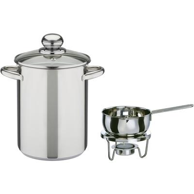 Spargeltopf GSW, silber (edelstahlfarben), Ø:16cm, Töpfe, inkl. Saucenwärmer, Stövchen, Teelicht, Induktion