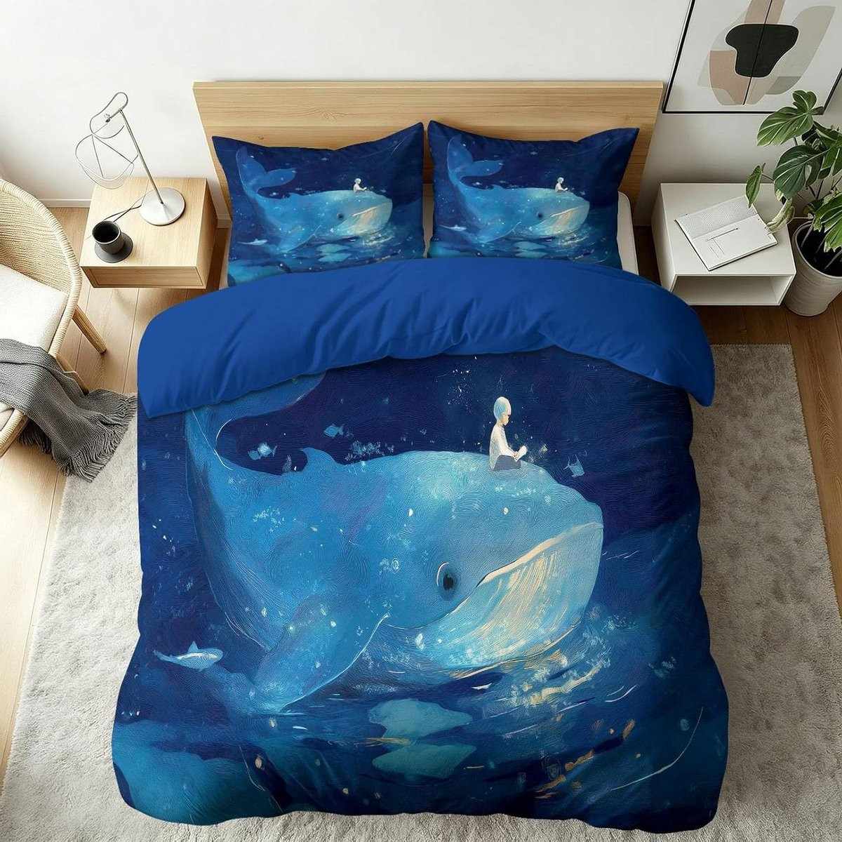 Dekbedovertrekset Walvis - Marineblauw - 140 x 200 cm