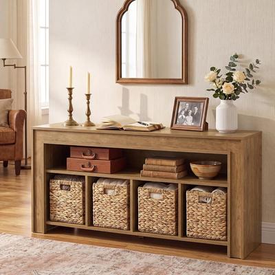 Bluebell 63-Inch Bookcase with 4 Woven Baskets for Living Room, Kids Room, Office, Toy & Book Storage, Brown