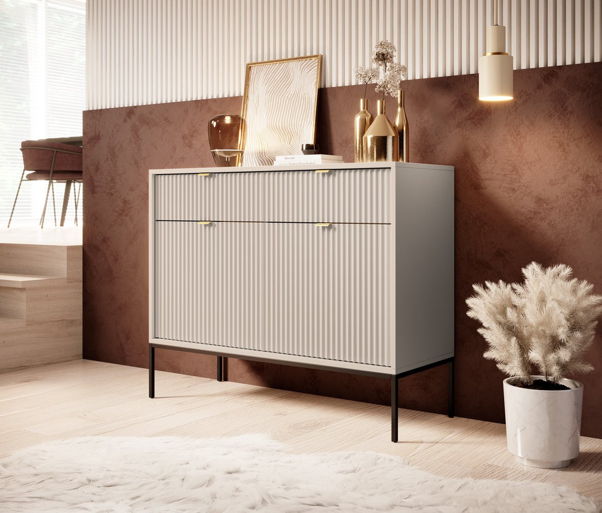 Meubella - Dressoir Navil - Beige - Breedte: 104 cm