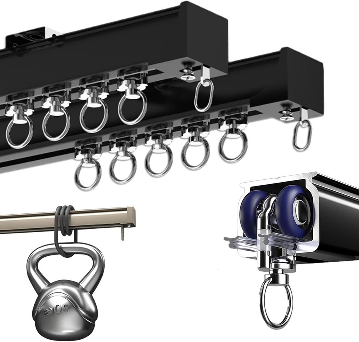 Dubbele Gordijnroede Gordijnrail Set Zwart - 150 cm