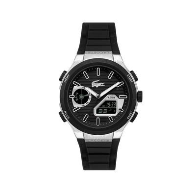 Quarzuhr LACOSTE "LC33", schwarz (schwarz, schwarz, silberfarben, schwarz), Armbanduhren, Herren, Quarzuhr, Armbanduhr, Herrenuhr, Silikonarmband, analog, digital, Stoppfunktion