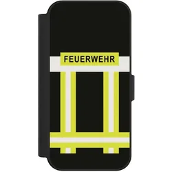 Nivocase Klapphülle für Apple iPhone 16 Handyhülle aus Kunst Leder NIVOflip schwarz Beruf Feuerwehr (Apple iPhone 16), Smartphone Hülle, Schwarz