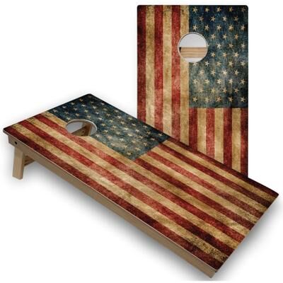 Skip's Garage Solid Wood Cornhole Boards - American Flag Distressed Design